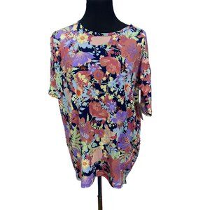 LuLaRoe Irma Pale Pinkish Coral Flowers Shirt‎ Size XXS